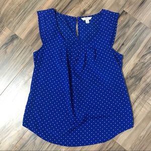 Blue and White polka dot blouse w/rhinestone clasp